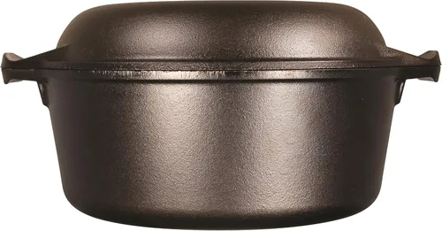 Vista 3 de Lodge - Olla doble de hierro fundido presazonado de 5 cuartos con mangos y sartén de hierro fundido presazonado de 12 pulgadas con mango de silicona