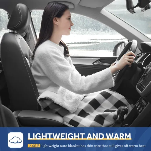 Vista 5 de Sealy Manta térmica para automóvil de 12 voltios, manta eléctrica portátil con 3 niveles de calefacción y apagado automático de 4 horas