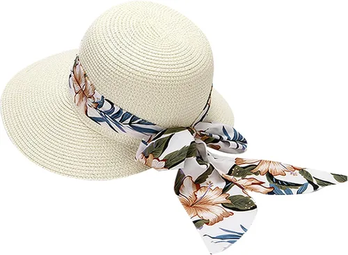 Sombrero de paja para mujer, con estampado floral, cinturón de ala ancha, sombrero de sol enrollado, plegable, ligero, gorra de playa y verano