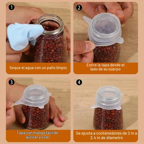 Vista 6 de 5 tapas elásticas de silicona de 2 pulgadas, cubierta de tarro sellada