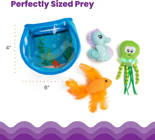 Vista 5 de Juguete interactivo para gatos Catstages Hide & Seek con cuenco de peces y dos juguetes de mezcla de hierba gatera, azul