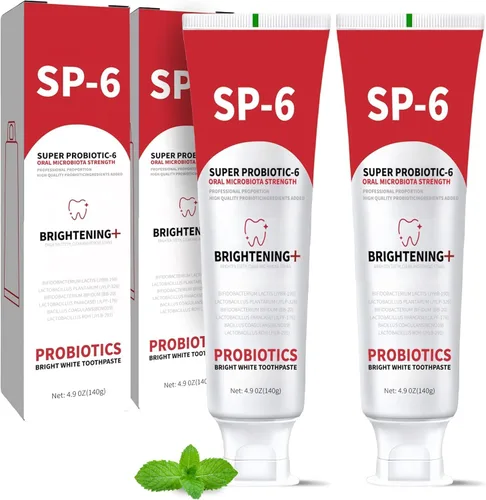 Pasta dental blanqueadora probiótica SP-6, fórmula mejorada con 6 probióticos para blanquear los dientes y la salud de las encías, seguro para