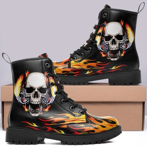 Vista 6 de Botas de combate negras personalizadas para mujer, botines de tacón grueso con plataforma y plataforma de tacón grueso