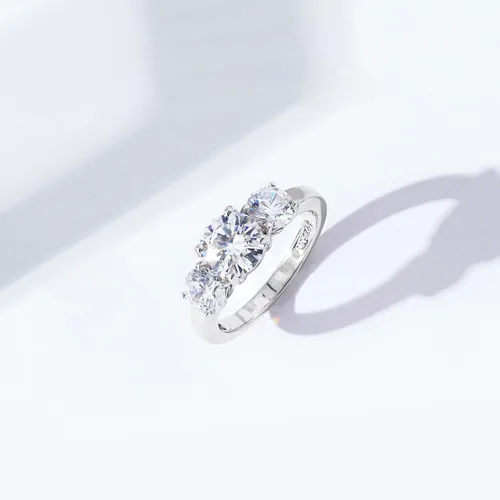 Vista 8 de Tienda Collection Platinum or Gold Plated Sterling Silver Round 3-Stone Ring made with Infinite Elements Cubic Zirconia