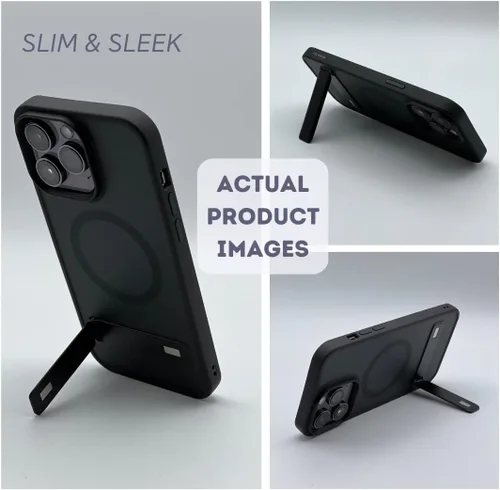 Vista 5 de Funda para iPhone 14 Pro de 6.1 pulgadas – Fuerte magnética para iPhone 14 Pro con soporte, soporte negro compatible con MagSafe, protección contra