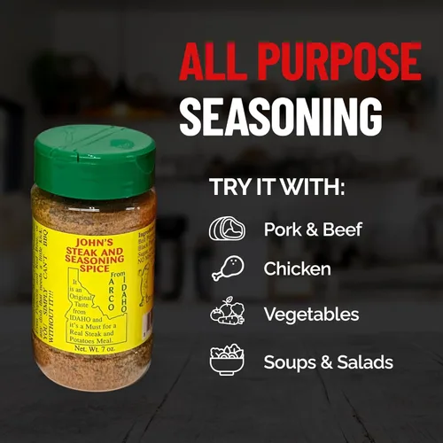 Vista 6 de John's Steak and Seasoning Spice, Condimento de bistec de sabor original para asar a la parrilla, chuletas de cerdo, filetes, hamburguesas, pollo