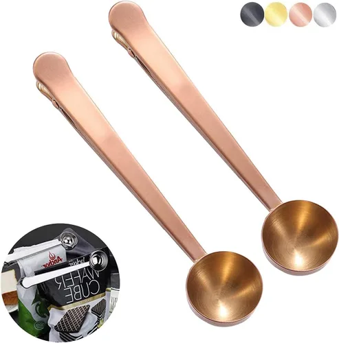 Vista 12 de Cuchara de café con clip de cucharada de acero inoxidable Cuchara de café con mango largo multifunción Bolsa de sellado Clip para té, café, proteína