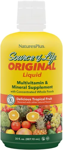 Vista 7 de Natures Plus Source of Life Líquido, fruta tropical, 8 onzas líquidas, suplemento multivitamínico y mineral, sin gluten, vegetariano, 8 porciones