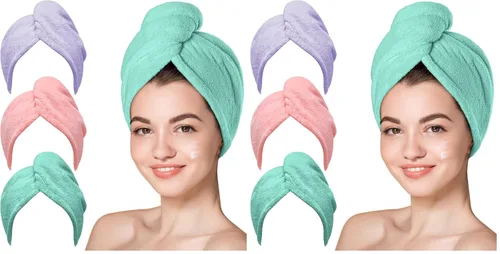 Vista 12 de Hicober Toalla de microfibra para el cabello, toallas de secado rápido para mujeres, turbante suave y ligero de secado rápido para cabello rizado