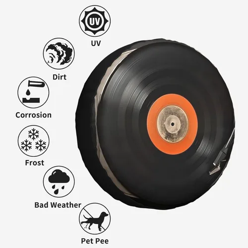 Vista 8 de Funda para neumático de repuesto con estampado de discos de vinilo vintage, ajuste universal para Jeep, Rv, SUV y muchos vehículos, 14, 15, 16, 17