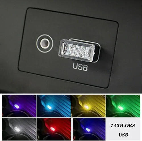 Vista 6 de 4 lámparas LED USB para el interior del automóvil, luces LED para automóvil, interfaz USB A enchufable, iluminación ambiental para cajuela