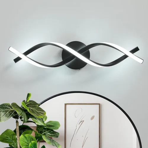 Vista 9 de Moderna iluminación LED negra para tocador, lámpara de baño sobre espejo, 18 pulgadas, 6000 K blanco frío