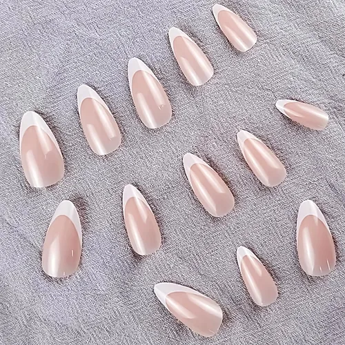 Vista 4 de 24 uñas postizas blancas de punta francesa a presión, uñas postizas medianas de almendra, uñas postizas Aurora cromadas, uñas acrílicas