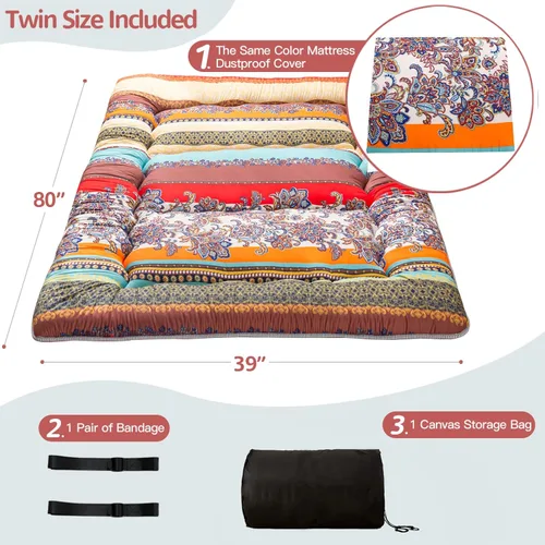 Vista 45 de Colchón futón japonés de piso gris constelación, de piso tatami, portátil, para acampar, para niños, sofá cama plegable enrollable con protector
