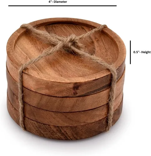 Vista 5 de Kaizen Casa Posavasos de madera para bebidas, juego de posavasos de madera de acacia natural para vasos de bebida, protección de mesa para cualquier