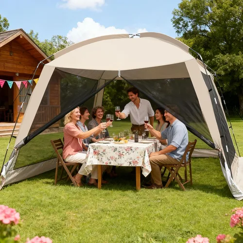 Vista 6 de Tienda de campaña con pantalla de 12 x 12 pies, toldo portátil con pantalla para 8 a 10 personas y refugio solar instantáneo resistente a los rayos