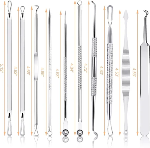 Vista 6 de MENOLY Kit de herramientas para reventar espinillas, 10 piezas, herramienta para eliminar espinillas, para acné, espinillas, comedones, acné, nariz