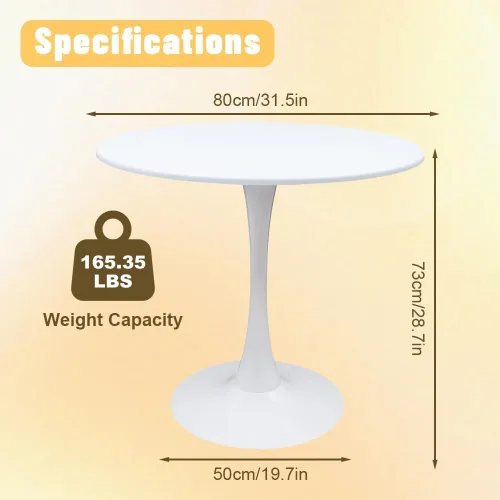 Vista 2 de Mesa de comedor redonda blanca, mesa de comedor de cocina de 31.5 pulgadas para 2 a 4 personas, mesa de comedor moderna para lugares pequeños