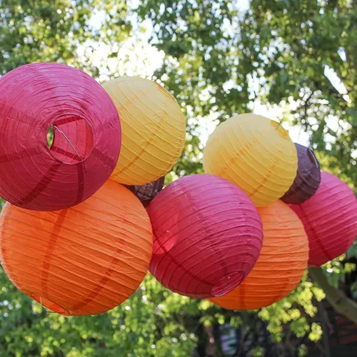 Vista 3 de 4 linternas de papel redondas para lámpara de papel, linternas de papel chinas, japonesas para colgar, para boda, cumpleaños, hogar, fiesta, Negro