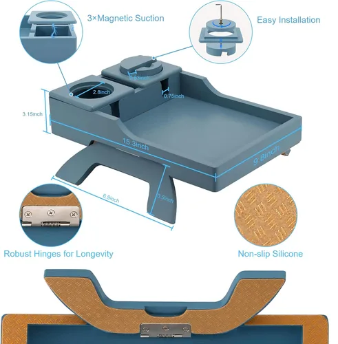 Vista 6 de HN3925RS - Soporte para taza de sofá, 4 en 1 con soporte para teléfono y almohadilla, con clip para sofá en la mesa auxiliar para sofás anchos