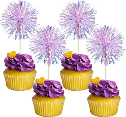 Vista 50 de Gyufise - 30 piezas de fuegos artificiales de papel de aluminio para cupcake, oropel brillante para decoración de pastel, cócteles, cumpleaños, boda