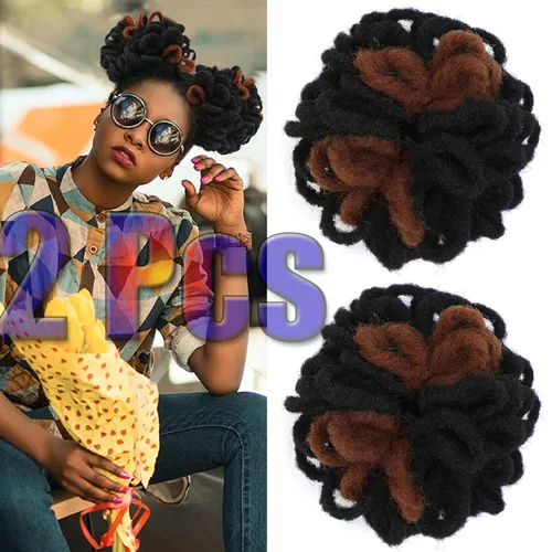 Vista 25 de DreadLock Moño 10" Moño de Pétalos Loc Afro High Puff Cola de Caballo con Cordón Peluca Locs Falsos Sintéticos Moño de Cabello Cola de Caballo