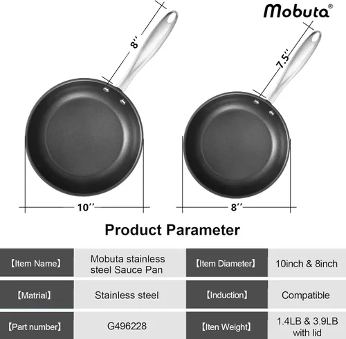 Vista 2 de Mobuta Juego de utensilios de cocina profesional de acero inoxidable de 3 piezas, ollas y sartenes de inducción con base de tres capas, tapas