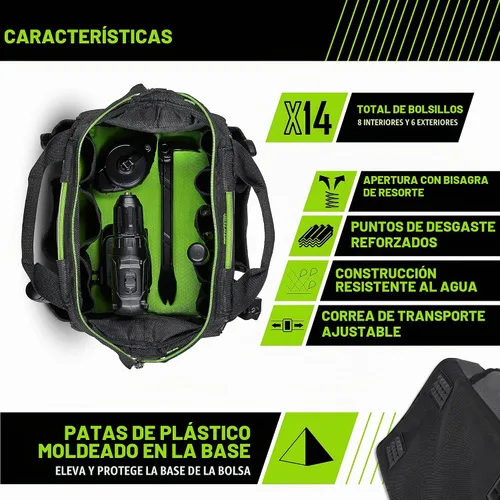 Vista 4 de Bolsas de herramientas AWP, bolsa de herramientas premium, negra, bolsa de herramientas duradera, para profesionales y contratistas