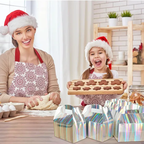 Vista 5 de Naleyber Cajas de regalo de fiesta de arcoíris brillante, 24 unidades, color plateado iridiscente, cajas de golosinas para dulces, aperitivos