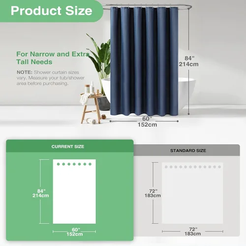 Vista 598 de Cortina de ducha de tela Dynamene verde oscuro - Cortinas de baño de tela de nido de abeja texturizadas resistentes, juego de cortinas de baño