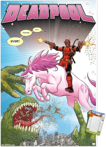 Vista 11 de Trends International Marvel Comics Deadpool - Póster de pared de unicornio, 22.4 pulgadas de largo x 14.7 pulgadas, versión enmarcada de madera