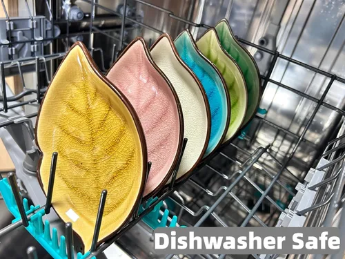 Vista 6 de Soporte de cuchara de cerámica para estufa, soporte de cuchara con decoración de hojas agrietadas, lindo soporte de cuchara para encimera de cocina