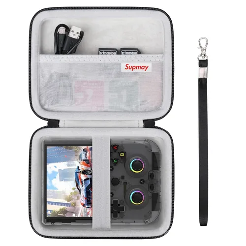 Supmay Hard Carrying Case for RG406V/ RG405V Handheld Game Console, Retro Game Protective Case with Zipper Mesh Pocket for SD Card, USB Charging