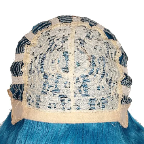 Vista 8 de ColorGround Peluca larga y rizada para cosplay con 2 colas de caballo (azul celeste)
