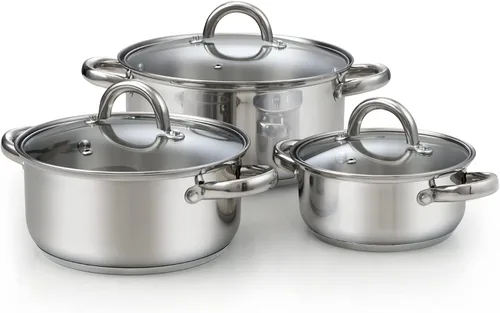 Vista 10 de Cook N Home Juego de ollas de acero inoxidable con tapa de vidrio, juego de 6 piezas de utensilios de cocina básicos con asas de silicona que se
