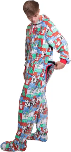 Vista 4 de Pijama de felpa con capucha y asiento caído para hombres y mujeres Navidad