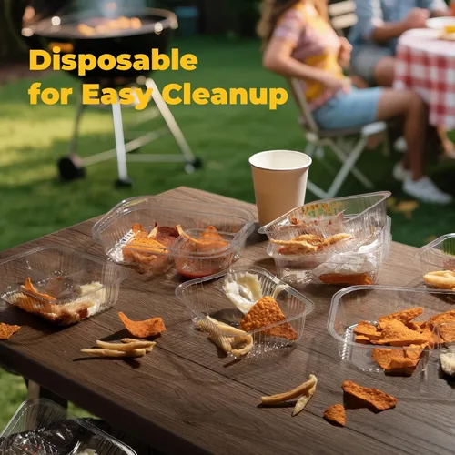 Vista 7 de Fit Meal Prep Paquete de 125 bandejas de plástico para nachos de 12 onzas, 2 compartimentos desechables para virutas y inmersiones, recipientes