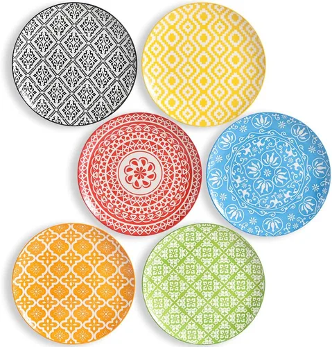 Vista 12 de Juego de platos de postre de cerámica de 6 a 8 pulgadas para ensalada y aperitivo, colores vibrantes para mezclar y combinar, aptos