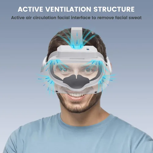 Vista 2 de Lampelc Ventilador de refrigeración para MetaOculus Quest 2, interfaz facial VR circulación de aire con 3 velocidades, 2 cubiertas de poliuretano