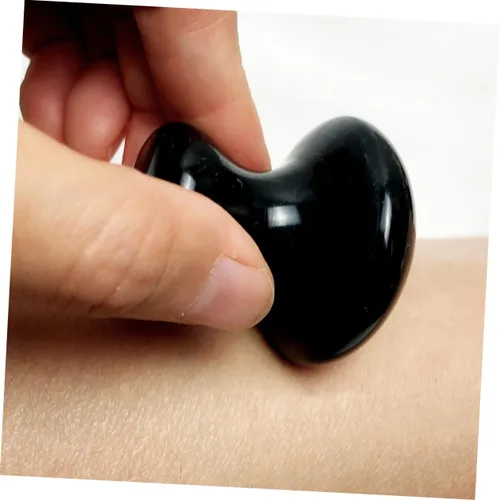Vista 4 de ABOOFAN Herramienta de masaje de hongos de obsidiana Gua Sha Stone Masajeador Facial Face Stone Gua