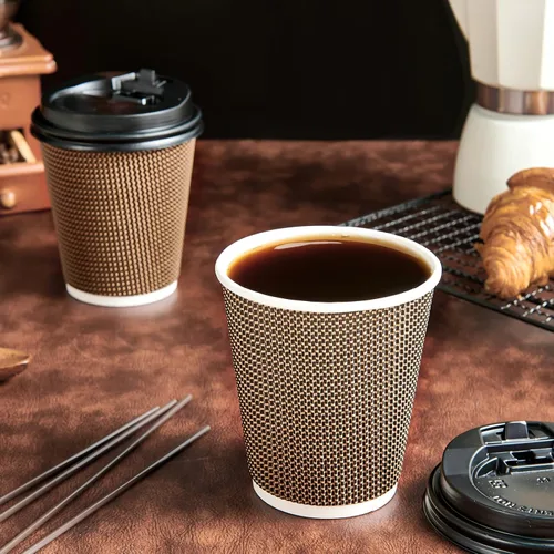 Vista 4 de LITOPAK - Paquete de 80 vasos de papel desechables de 10 onzas, tazas de café con tapa, agitadores