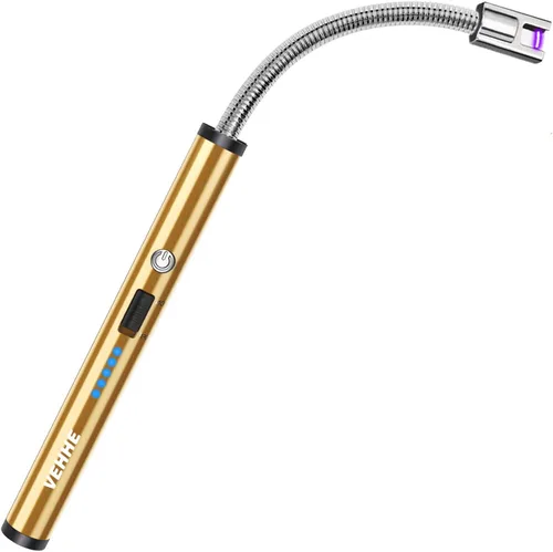 Vista 17 de VEHHE - Encendedor de velas eléctrico, encendedor de arco recargable con batería LED, pantalla de batería, cuello flexible largo, USB, encendedores