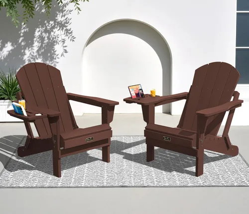 Vista 19 de SERWALL Silla Adirondack plegable resistente a la intemperie, sillas de patio al aire libre, sillas Adirondack pintadas, juego de 2, color azul Aruba