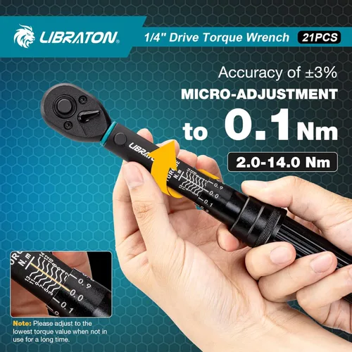Vista 2 de LIBRATON Llave dinamométrica para bicicleta, 1/4", 2-14 Nm, llave dinamométrica de engranaje de 72 dientes, juego de llaves de torsión de micro clic