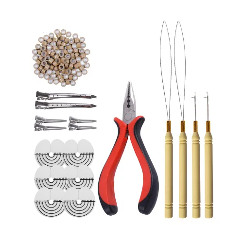 Vista 20 de Alicates de pelo de tres agujeros + aguja de gancho micro tirador + aguja enhebradora de bucle para extensiones de cabello