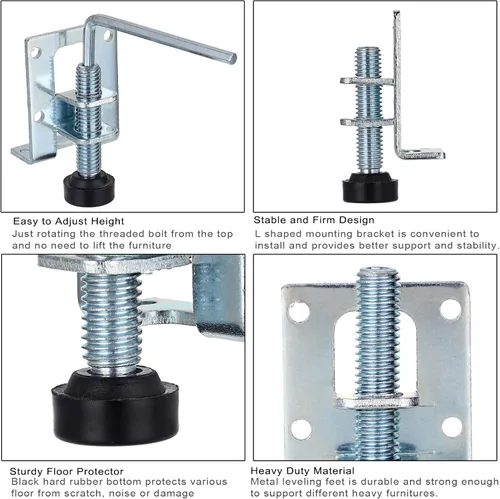 Vista 5 de OwnMy Paquete de 4 patas niveladoras de muebles ajustables resistentes en forma de L, soportes de montaje de muebles, patas de mesa de carga
