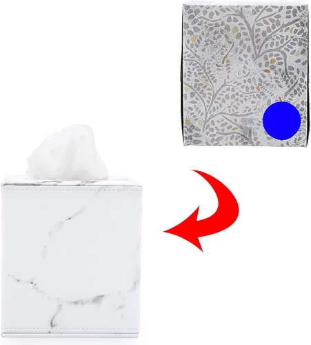 Vista 6 de Sumnacon Funda Cuadrada de Cuero para Caja de Pañuelos - Elegante Soporte de Caja de Pañuelos Tipo Cubo con Base Magnética, Caja de Pañuelos