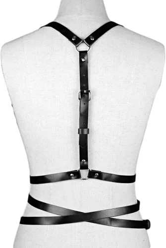Vista 5 de ALLOVME Leather Body Harness, Sexy Chain Belt Chest Harness and Leg Harness Lingerie Set with Handcuffs