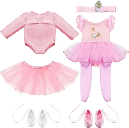 Vista 11 de Kajaia 8 piezas de ropa de muñeca de 18 pulgadas, ropa y accesorios de vestido, chanclas, sombrero, traje de baño, accesorios para 18 pulgadas