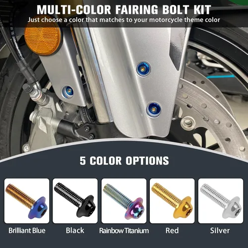 Vista 4 de Kit de pernos de carenado de motocicleta, tornillos negros M5 M6 de acero inoxidable, kit surtido de ojales de plástico, tuercas y arandelas, clips